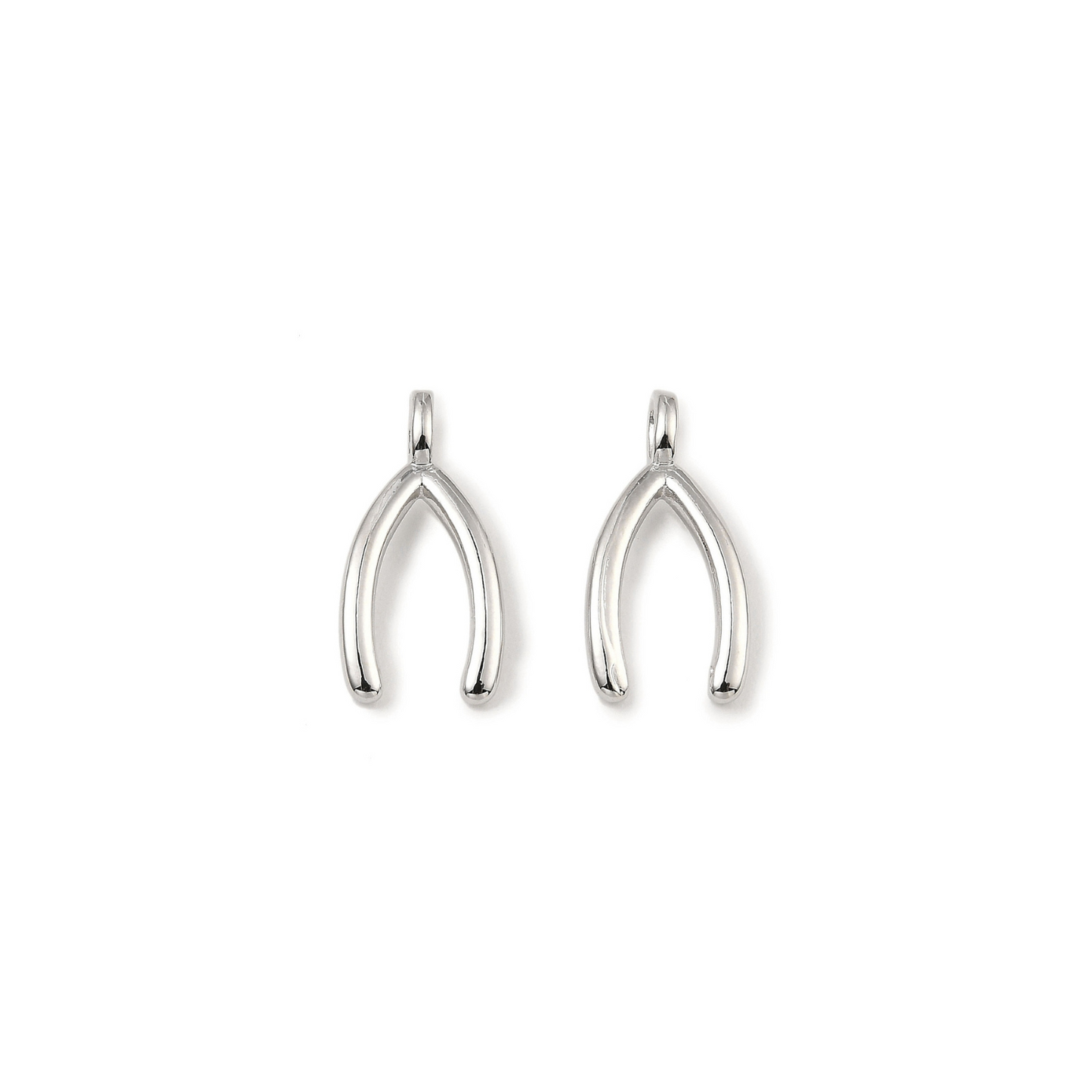 Side by side Silver Wishbone Charms, front and back view.