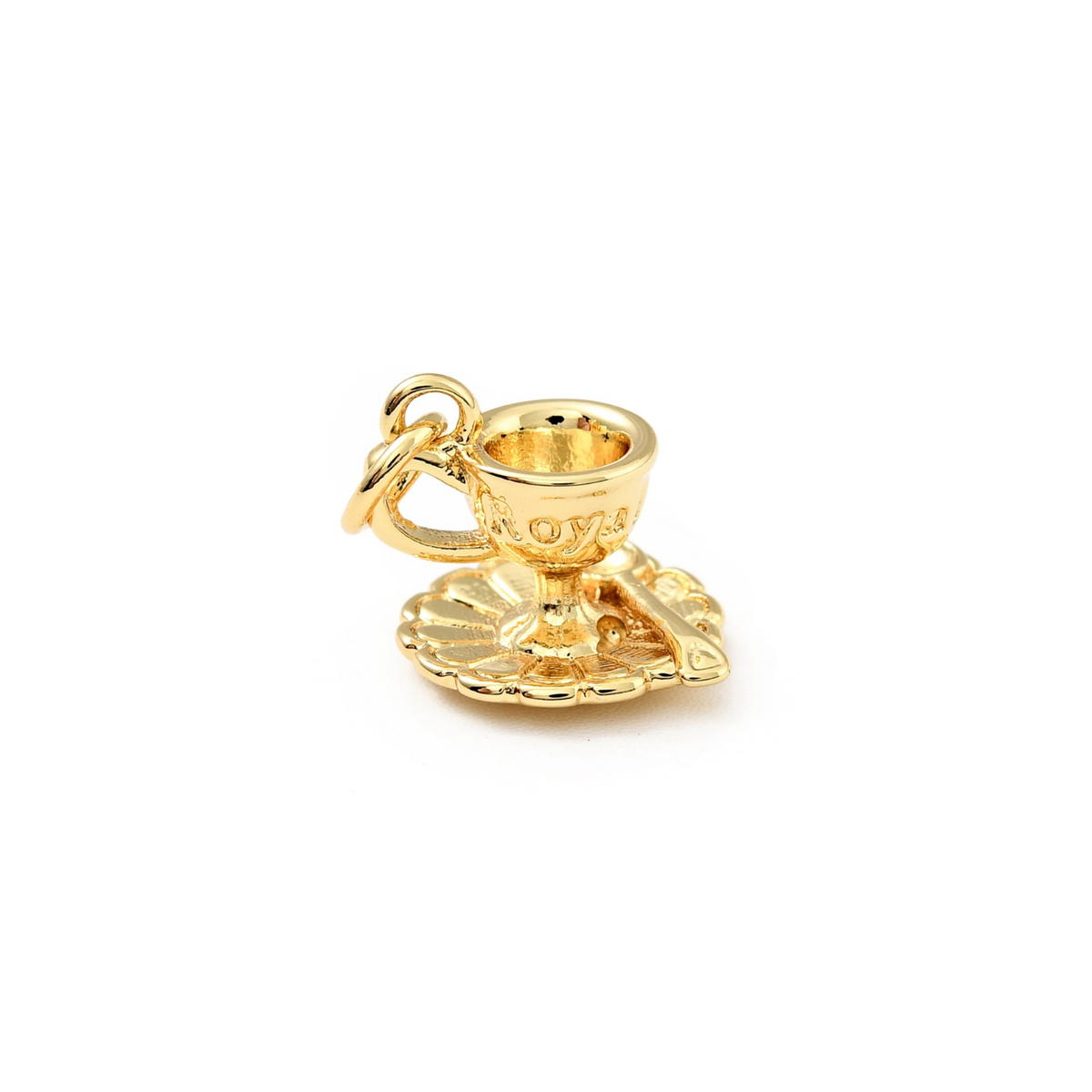 Front view of Royal Teacup and Saucer Charm in gold.