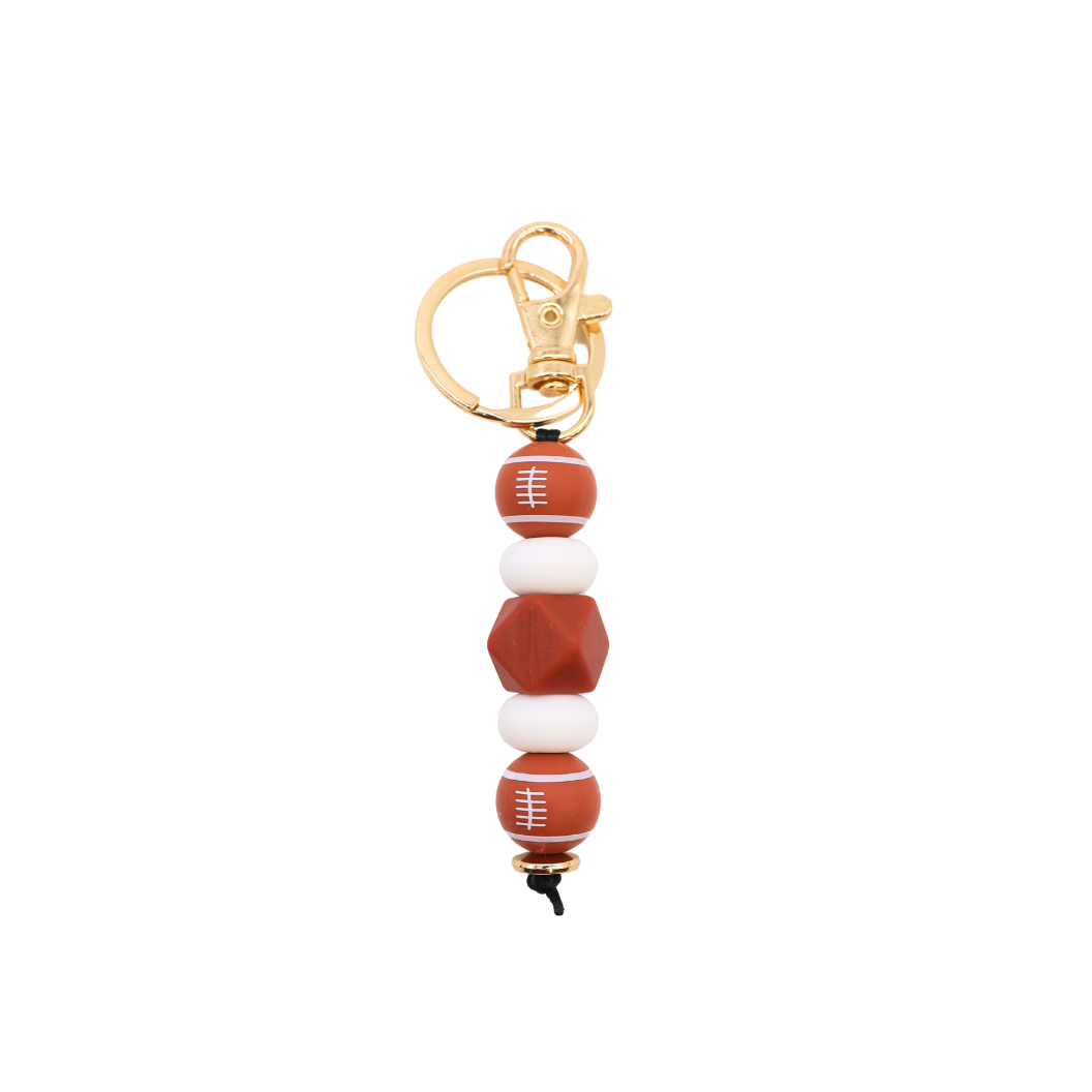 Front view of the Brown & White Football Keychain