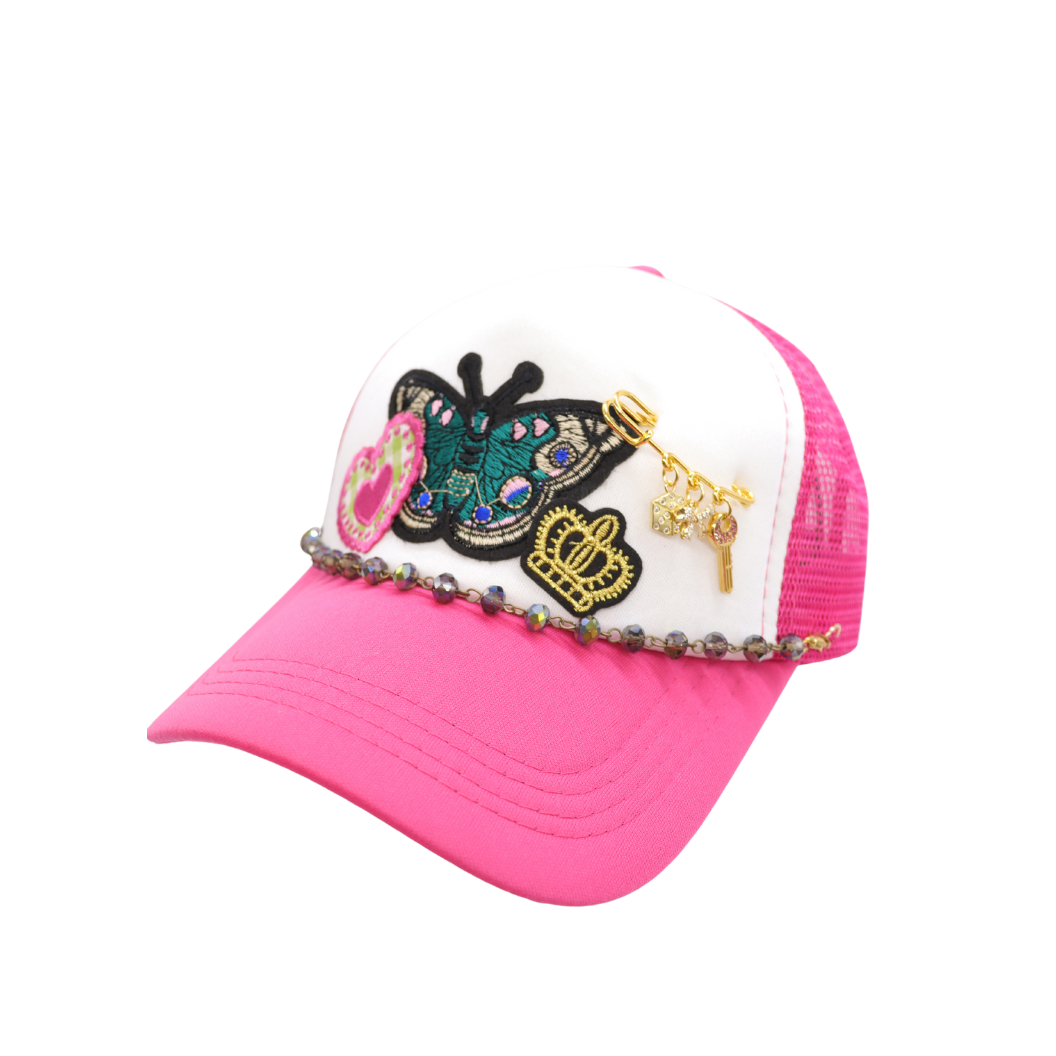 Black Iridescent Trucker Hat Chain on a trucker hat