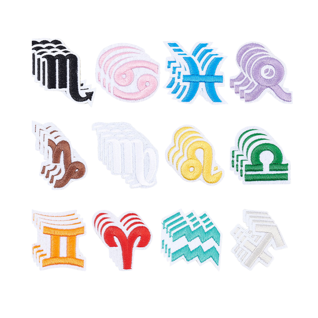 Assortment & Front View Zodiac Sign Patches | Set