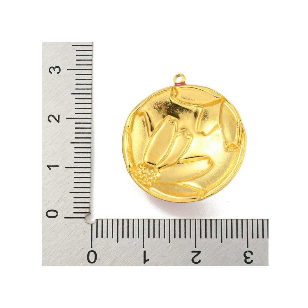 Back & length view of the Gold and Pink Flower Pendant