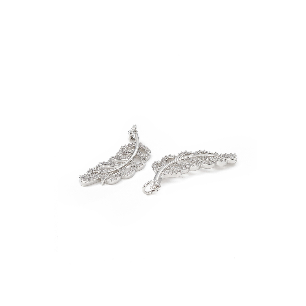 Side view of the Silver Cubic Zirconia Tropical Leaves Charm