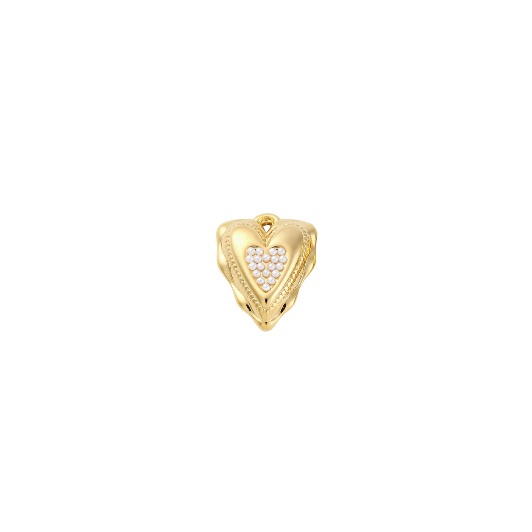 Gold Pearl Embrace Heart Charm | Waterproof Stainless Steel