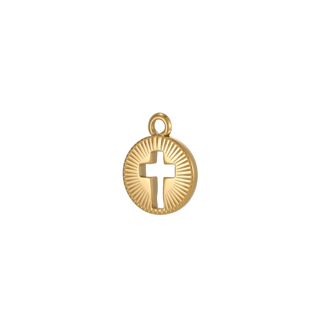 Gold Cut Out Cross Charm on transparent background