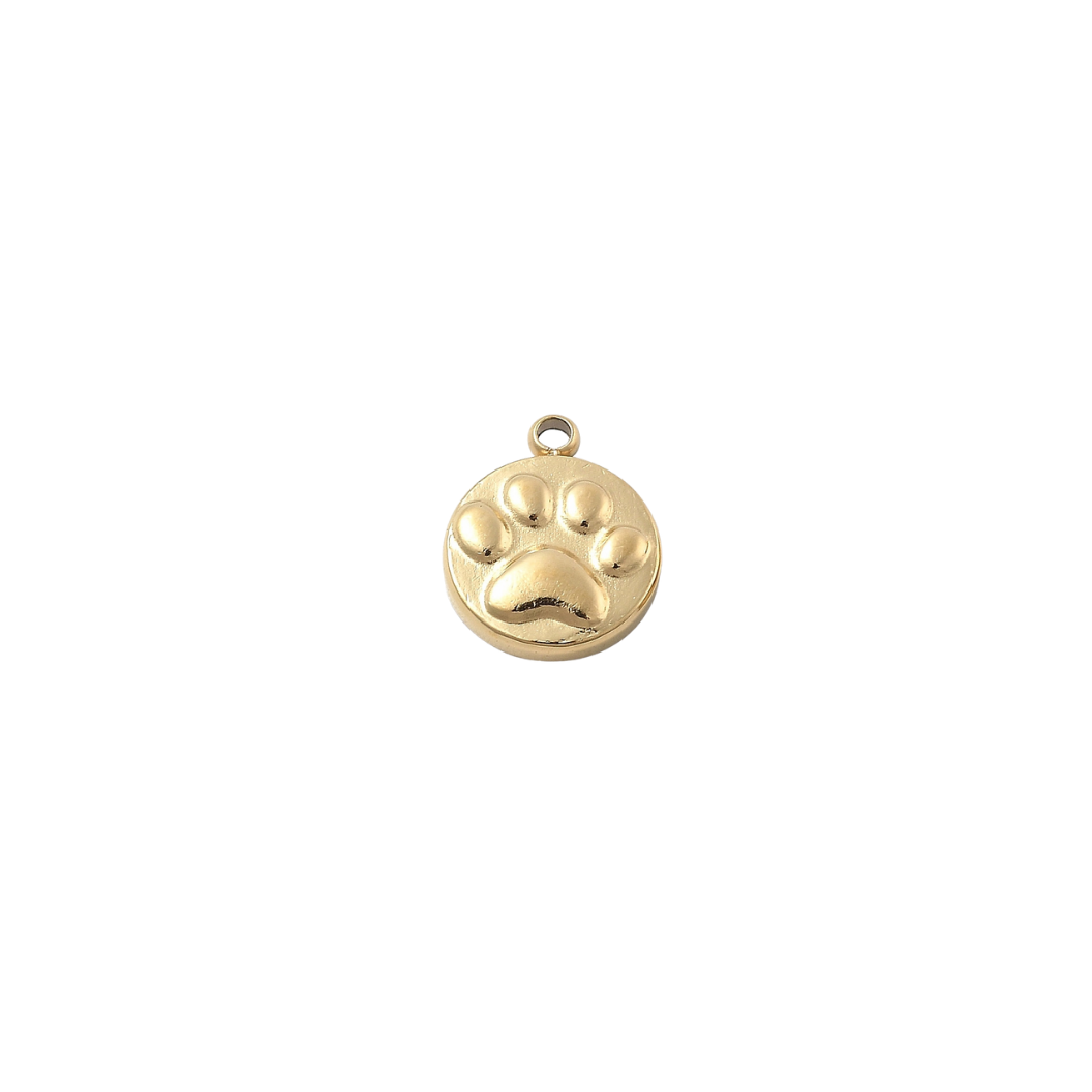 Gold Forever Paw Print Charm on transparent background