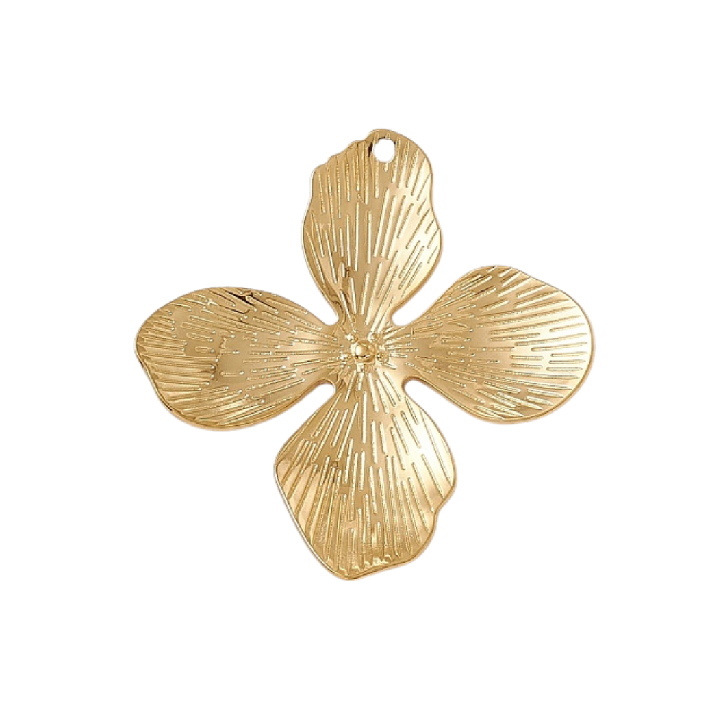 Gold Dogwood Petal Flower Charm on transparent background