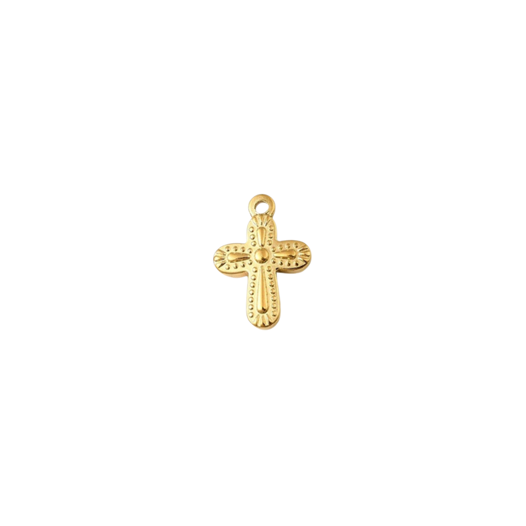 Gold Ornate Golden Faith Cross Charm on transparent background