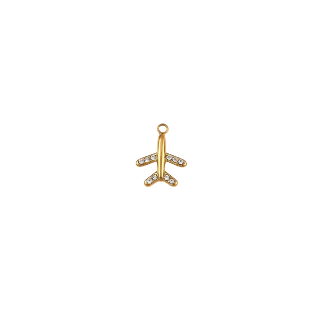 Gold First Class Jet with Rhinestone Charm on transparent background