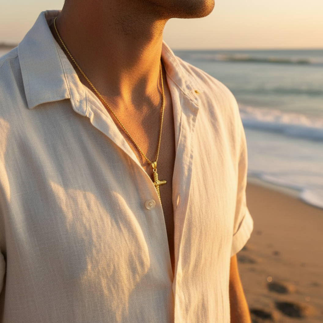 Textured Cable Cross Gold Necklace | Waterproof, Hypoallergenic & Tarnish Resistant