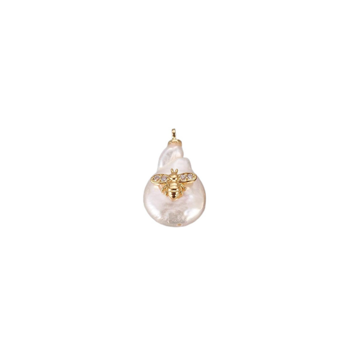 Front view of the Gold Freshwater Pearl Bee Charm