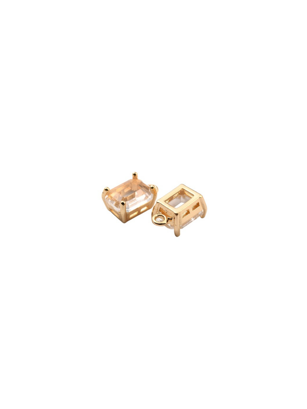 Front and back view of the Gold Glass Emerald Cut Charm