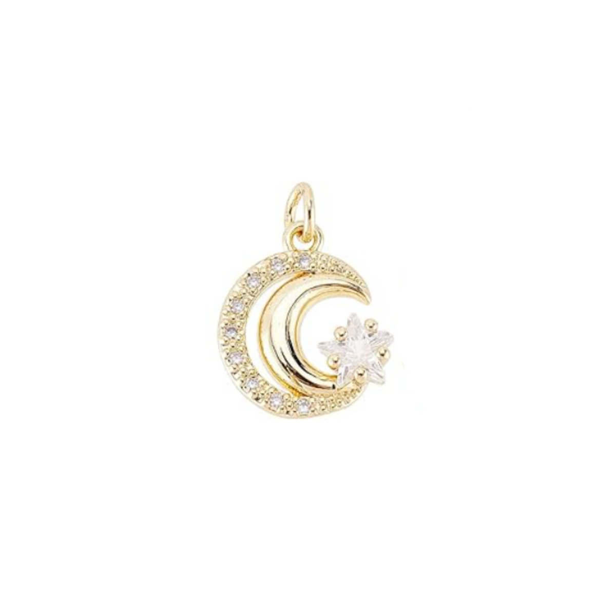 Front view of the Gold Nested Moon and Star Charm