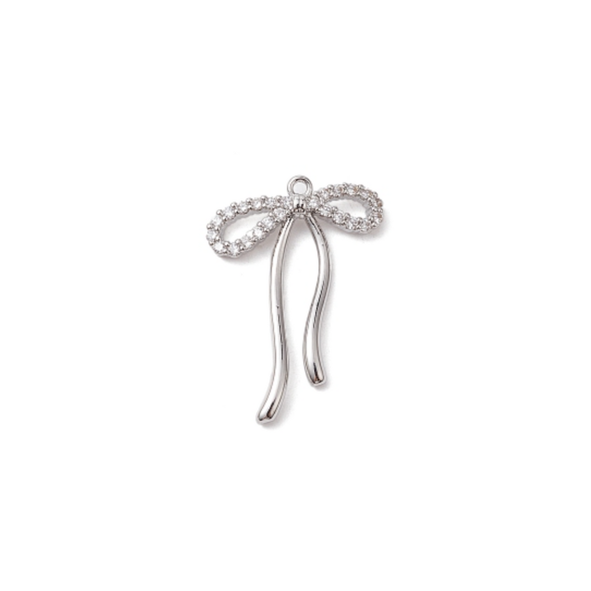 Crystal Bow Charm in silver on white background, front view.