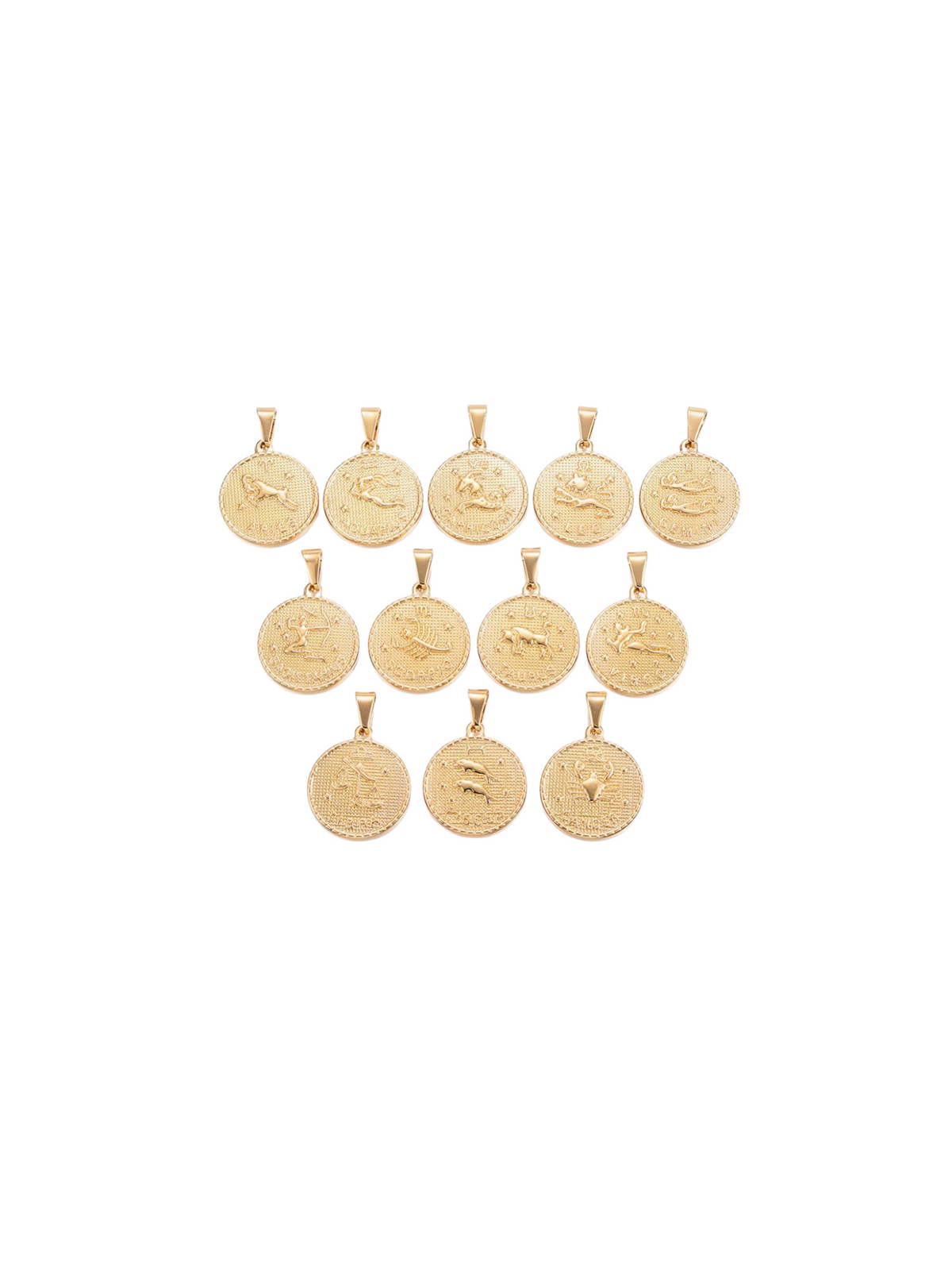 Front View of the Gold Zodiac Disc Charm | Set