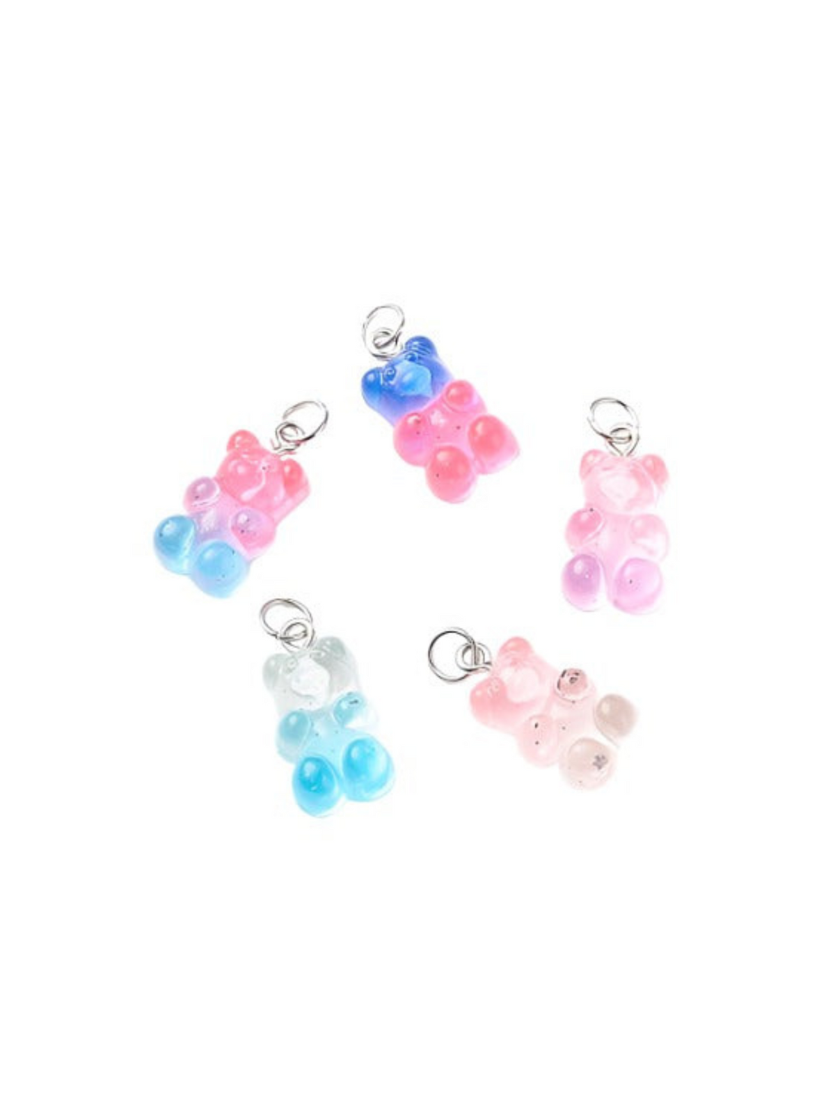 Front of five Silver Glitter Bear Charms | Assorted