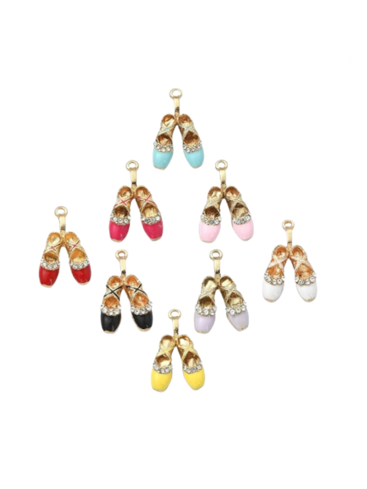 Front of eight Gold Twinkle Toes Ballet Slipper Charms | Assorted