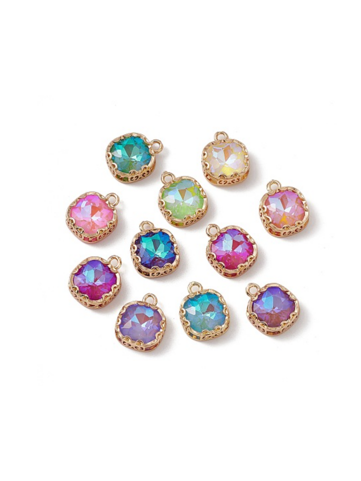 Front of eleven Gold Square Glass Charm | Assorted