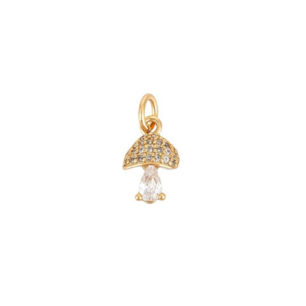Front view of the Gold Teardrop Crystal Mushroom Charm