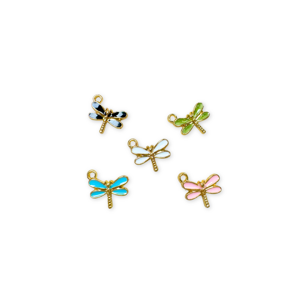 Front of five Gold and Enamel Dragonfly Charm | Assorted