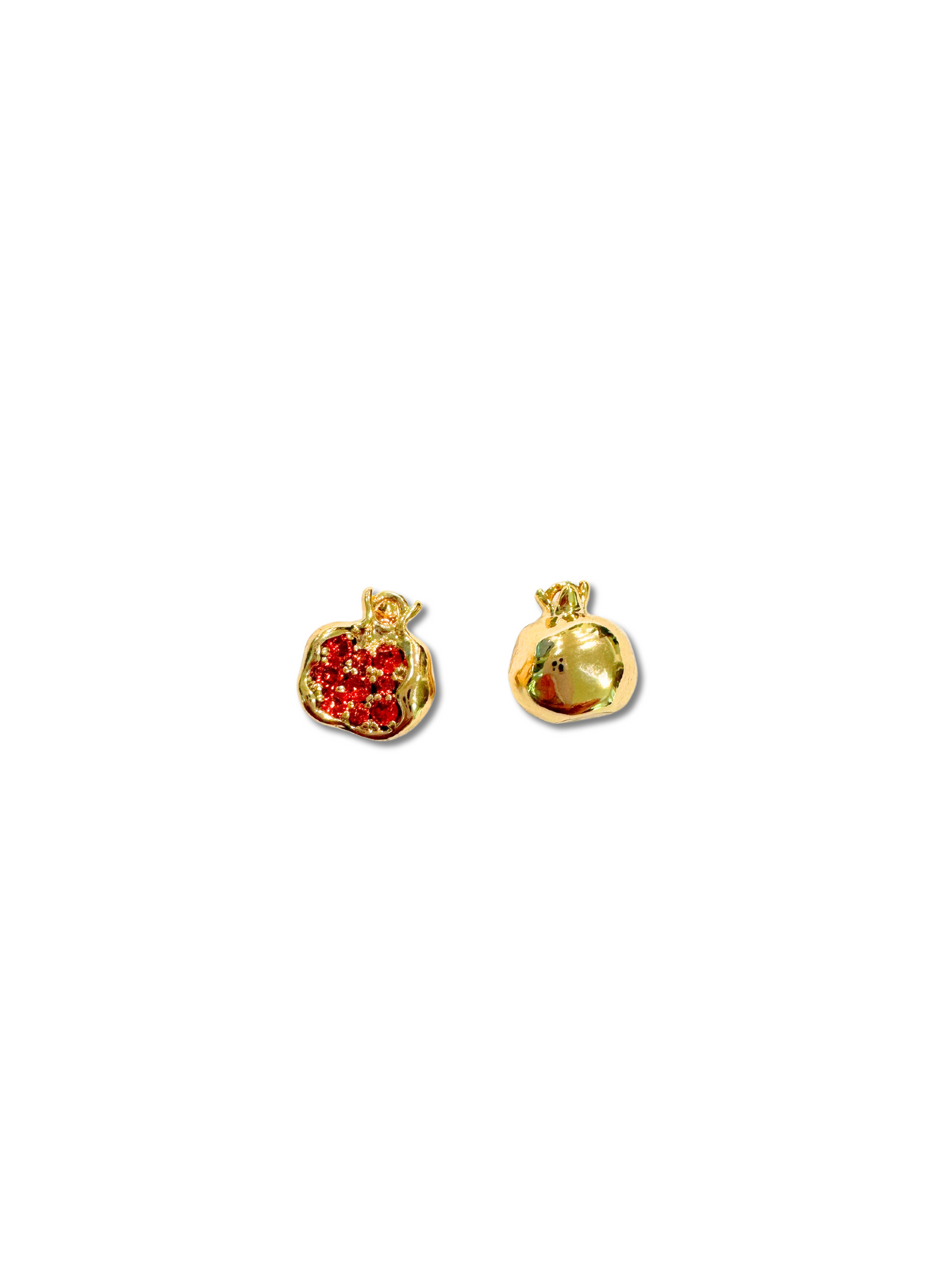 Front and back of Gold Pomegranate Red Cubic Zirconia Charm