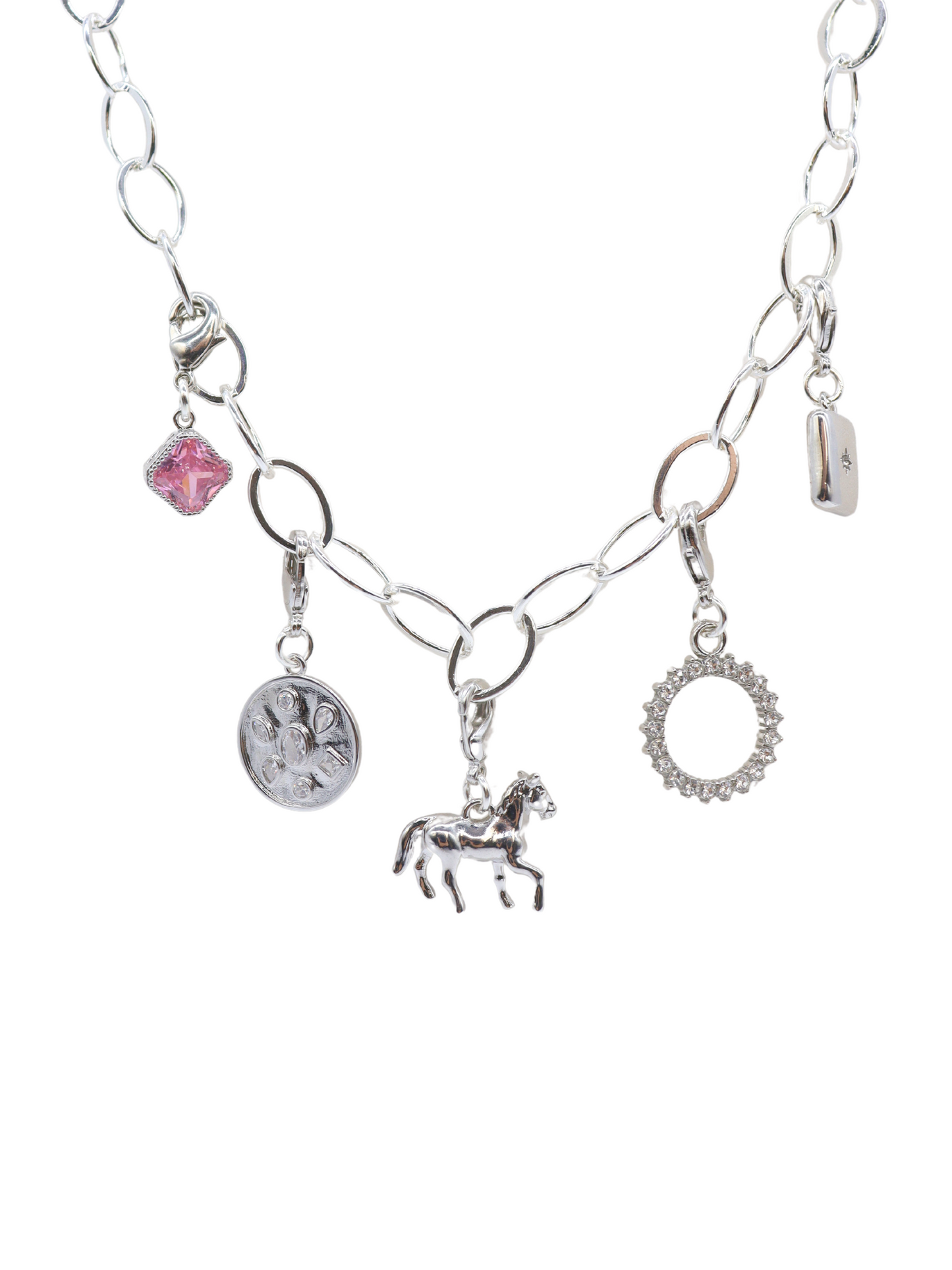 Silver Interchangeable Charm Clasp | Set of Five on necklace