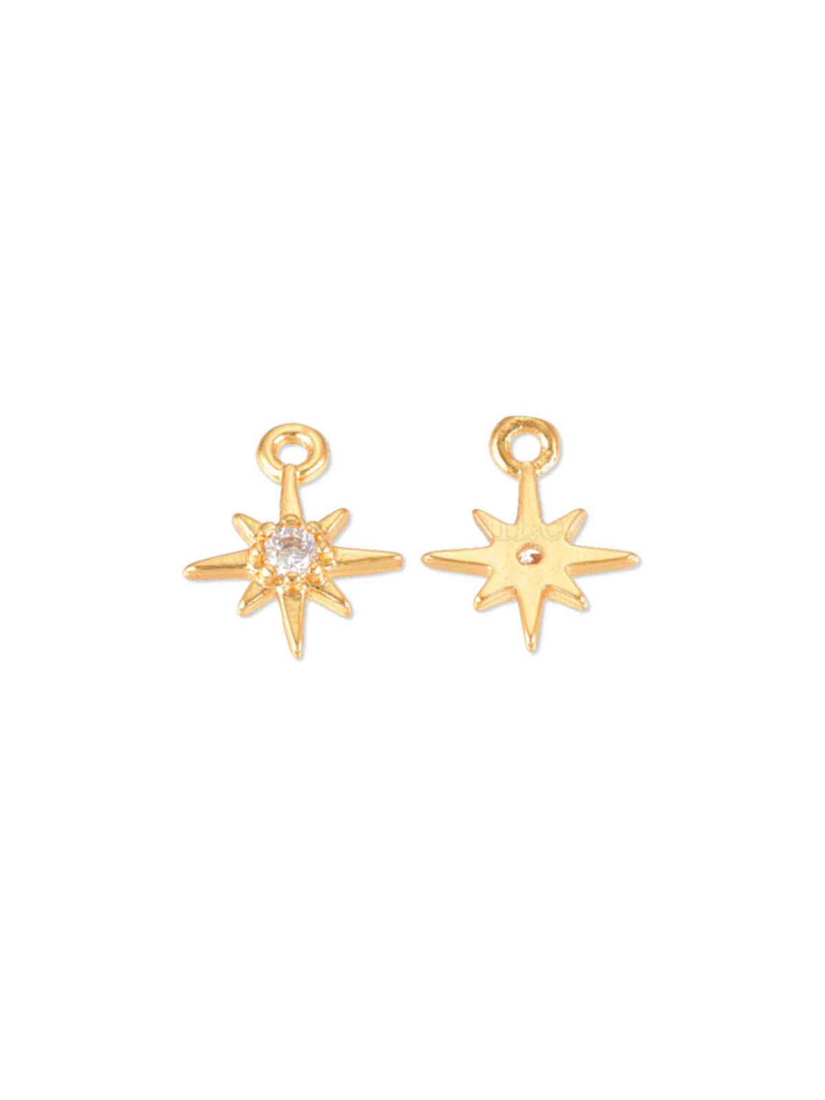 Front and back of Gold Morning Star Cubic Zirconia Charm