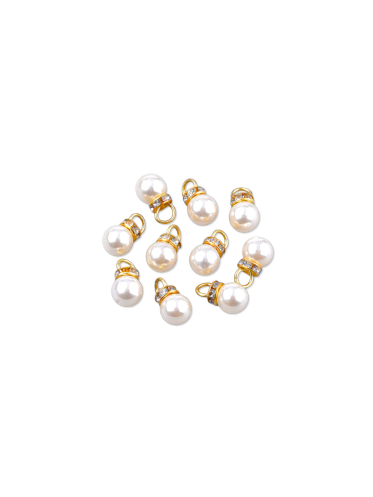 Front of ten Gold Pearl and Rhinestone Collared Charm