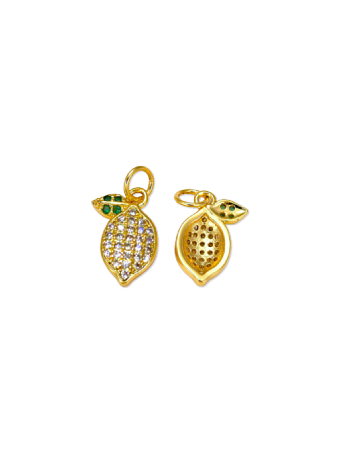 Front and back of Gold Cubic Zirconia Little Lemon Charm