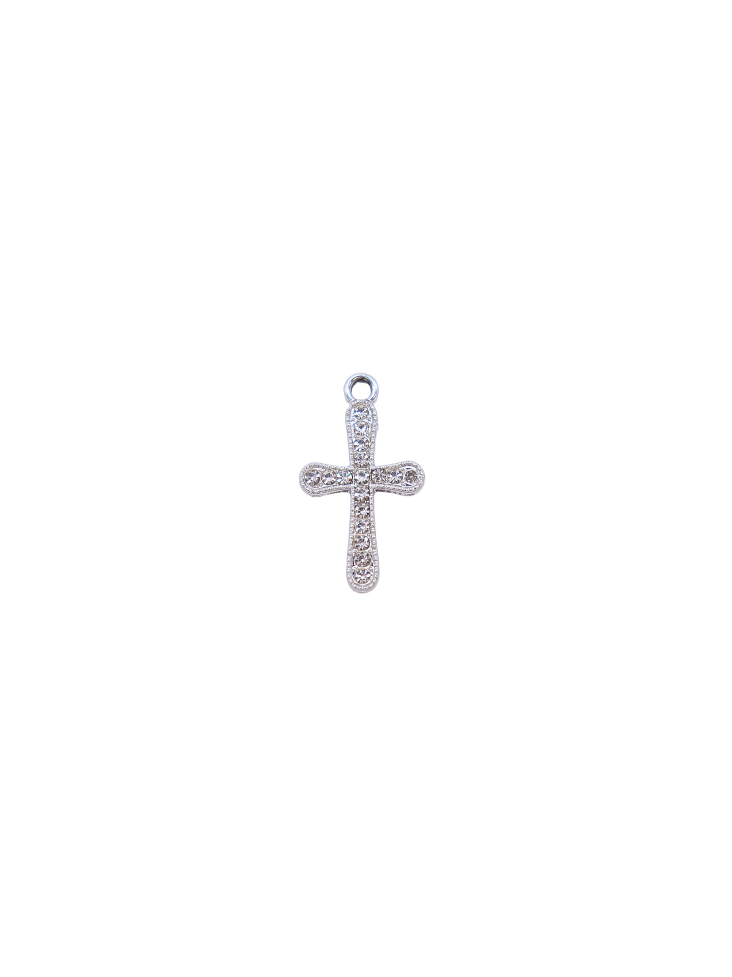Front View Silver Crystal Cross Charm