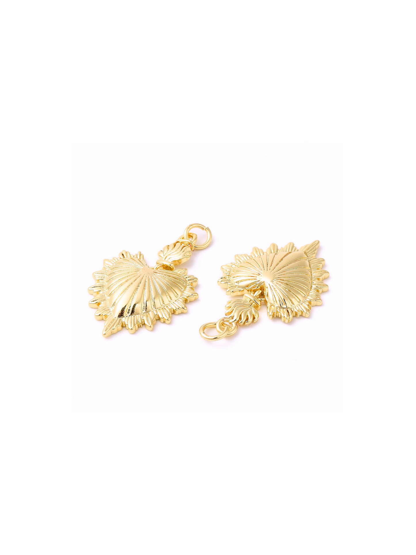 Front of two Gold Burning Love Heart Charm