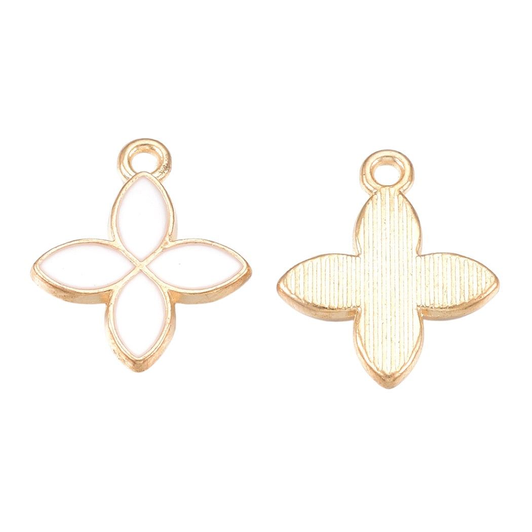White Enamel Flower Charm - front and back view