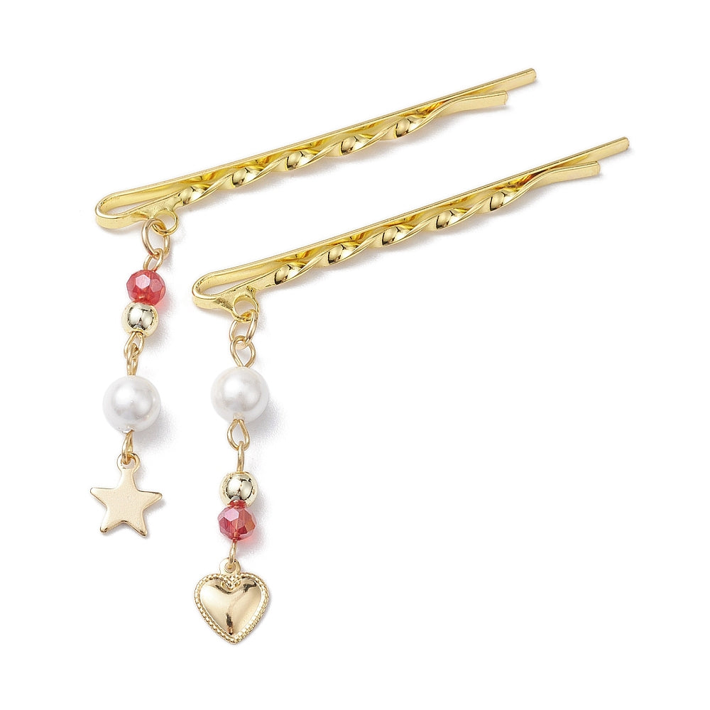 Front view of the Gold Star & Heart with Pearl Bobby Pin Assorted | Set