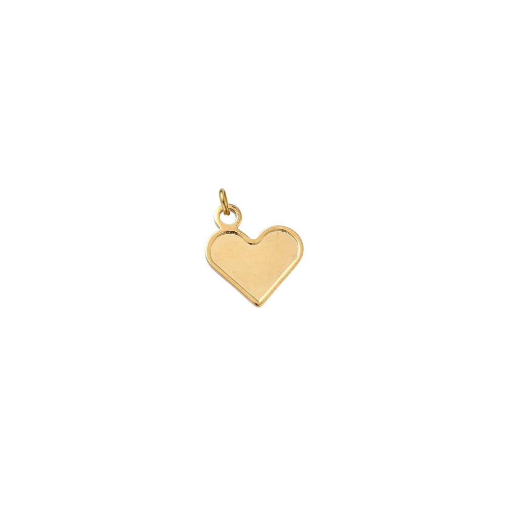 Gold classic heart-shaped charm with a smooth polished finish on a transparent background.