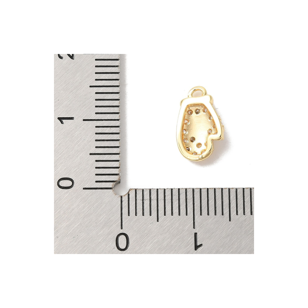 Back & length view of the Gold Cubic Zirconia Snowflake Mitten Charm