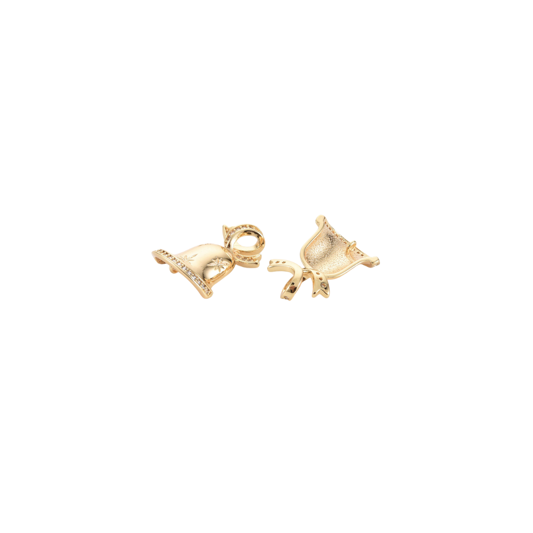 Front & Back View Gold Cubic Zirconia Jingle Bell Charm