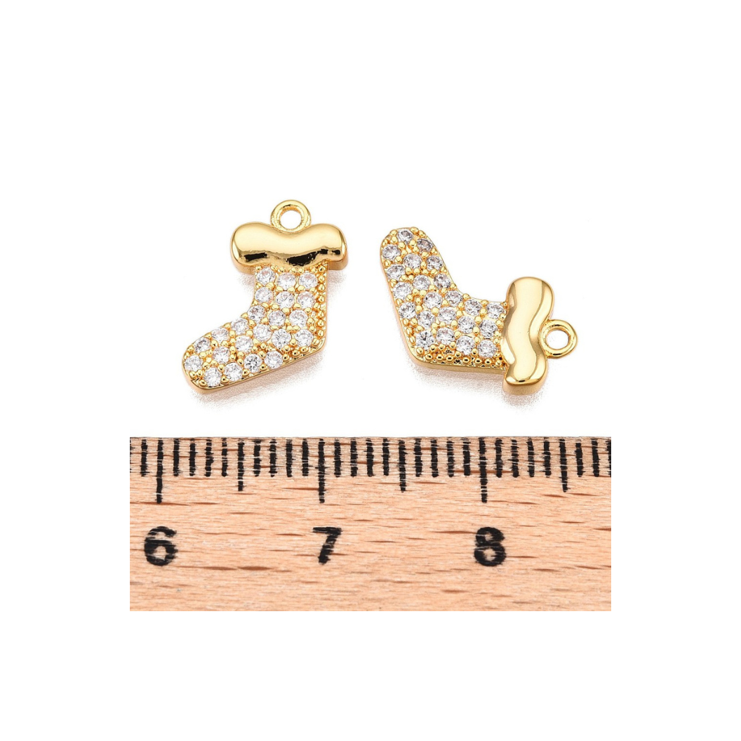 Side & Length View Gold Cubic Zirconia Christmas Stocking Charm