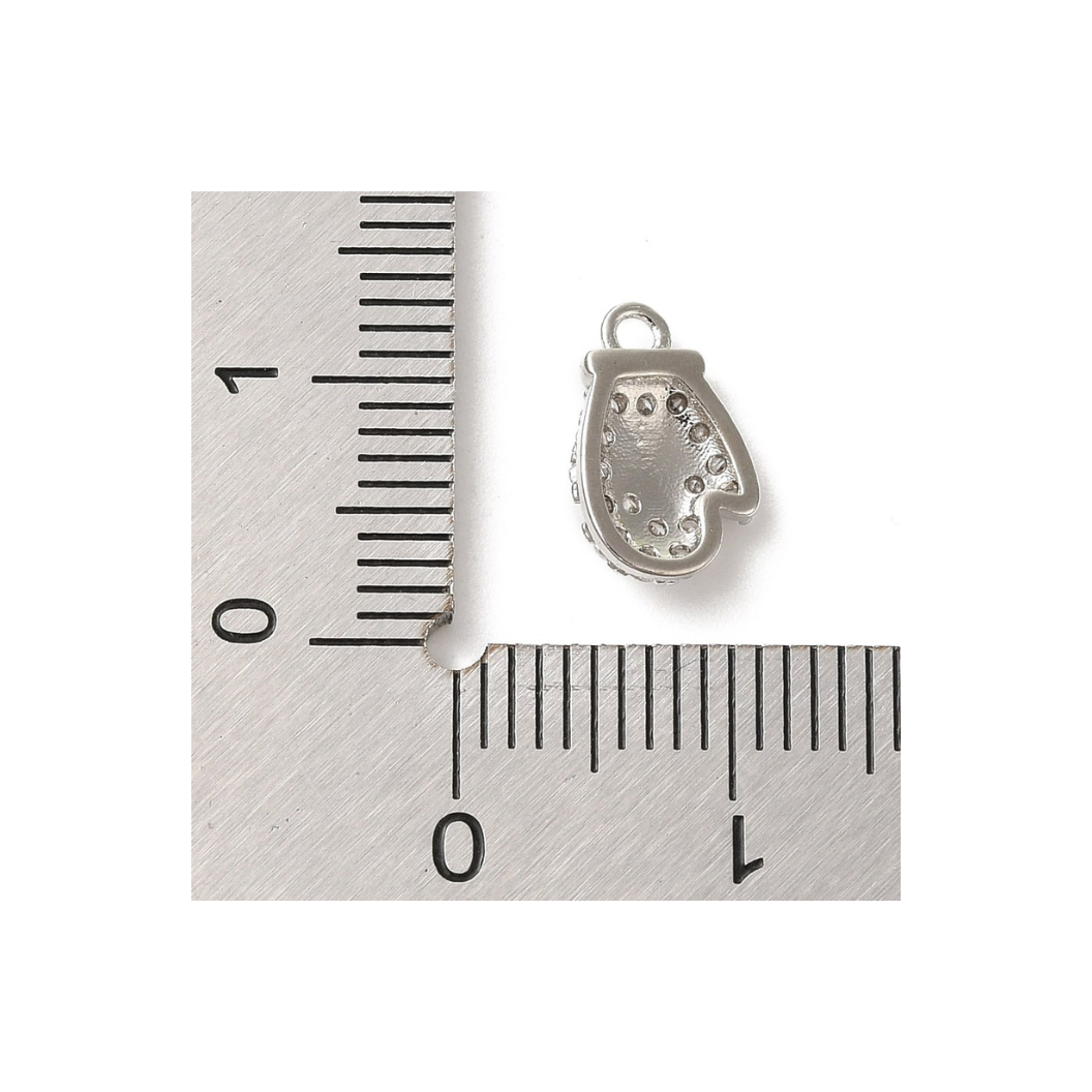 Back & length view of the Silver Cubic Zirconia Snowflake Mitten Charm