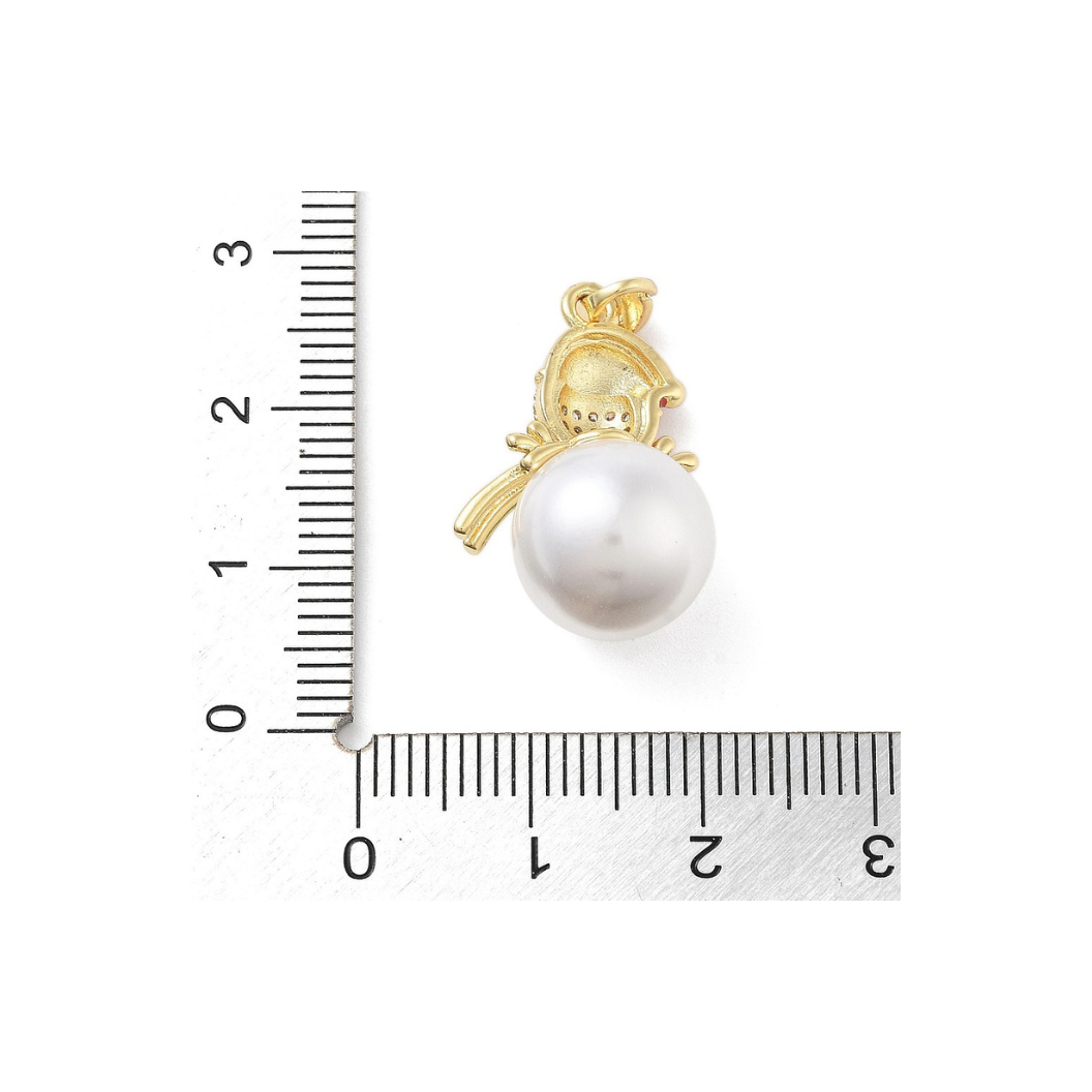 Back & Length View Gold Pearl & Cubic Zirconia Snowman Charm