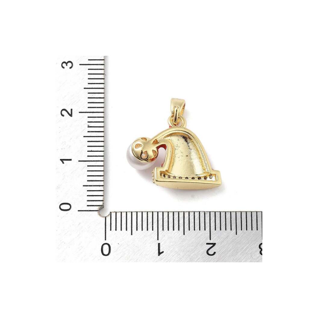 Back & Length View Gold Cubic Zirconia & Pearl Santa Hat Charm