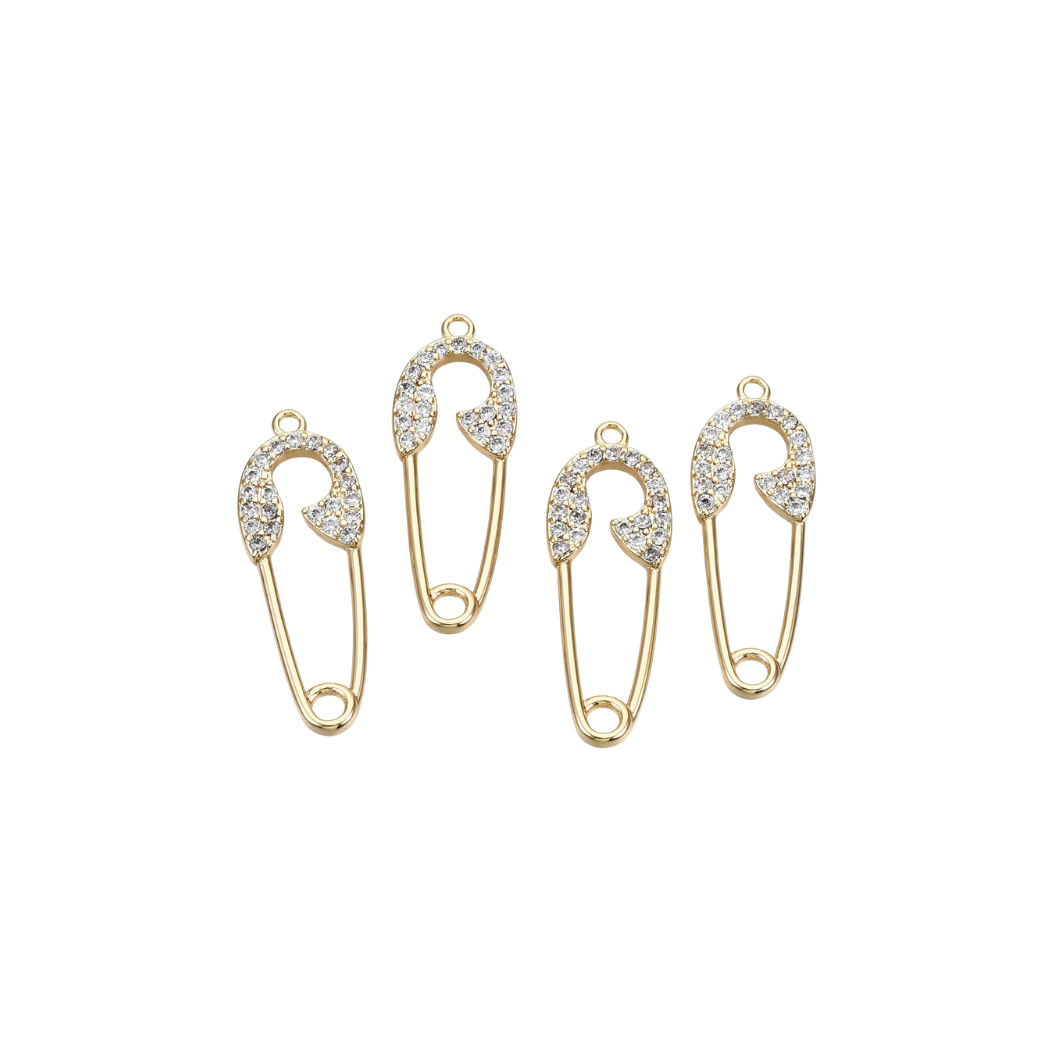Gold Cubic Zirconia Safety Pin Charm