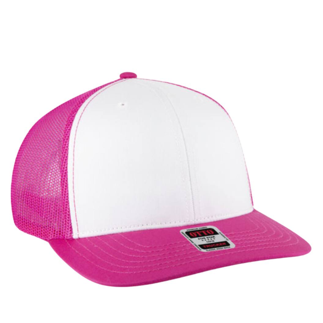 Front view of the White and Pink Trucker Hat