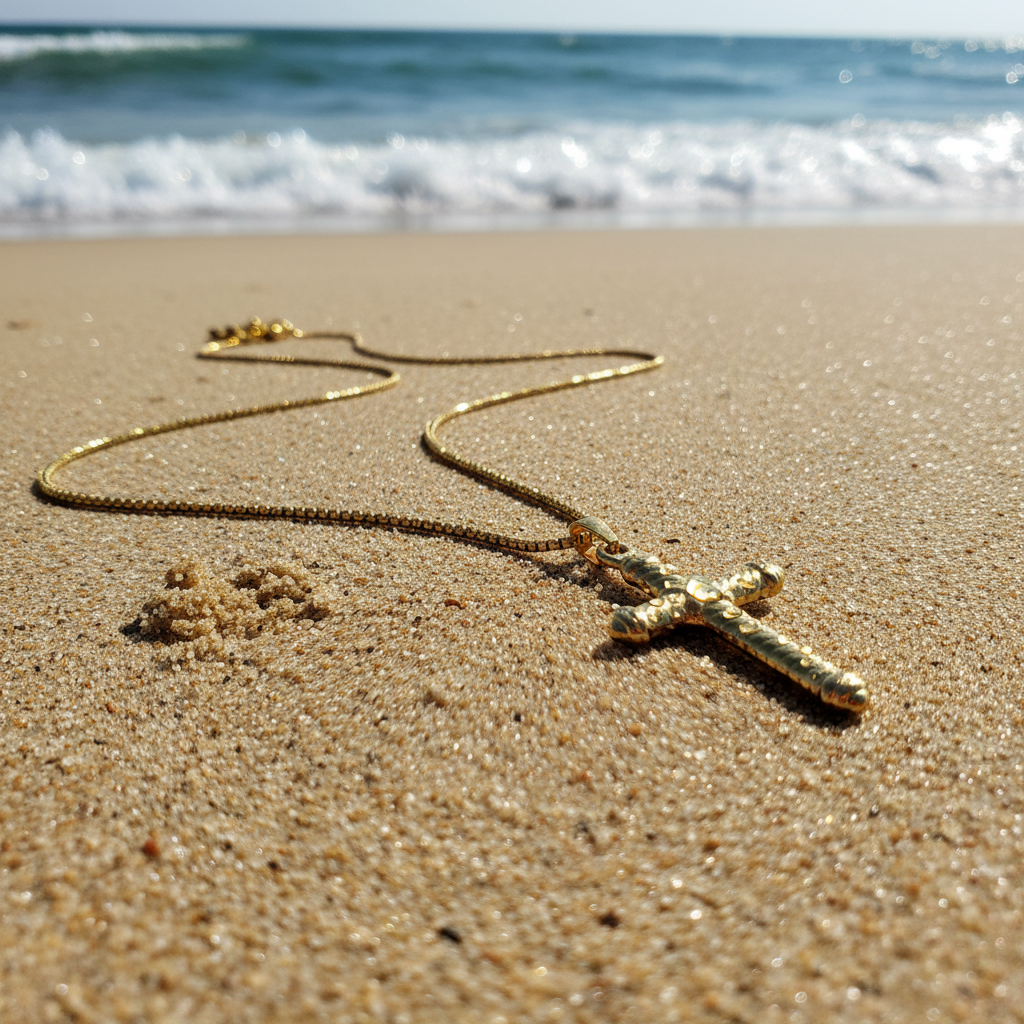 Textured Cable Cross Gold Necklace | Waterproof, Hypoallergenic & Tarnish Resistant