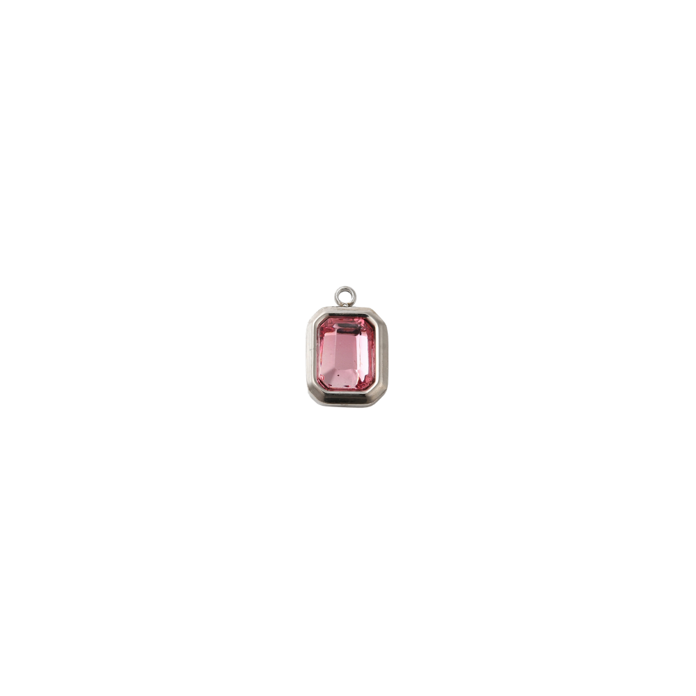 Silver Rectangle Flamingo Pink Charm - Waterproof Stainless Steel