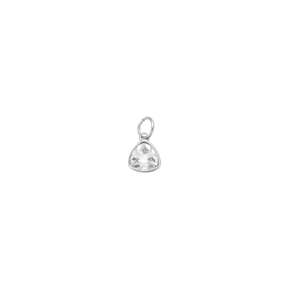 Silver Clear Triangle Gemstone Charm - Waterproof Stainless Steel