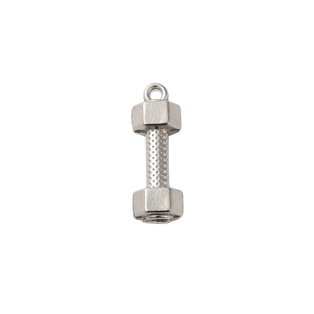 Front View of the Silver "Work it Out" Dumbbell Charm