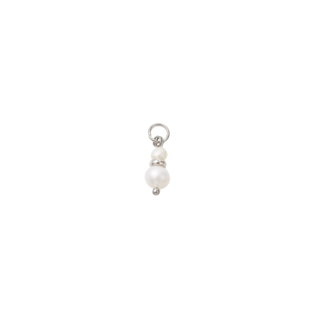 Silver Mini Stack Pearl Duo Charm - Waterproof Stainless Steel