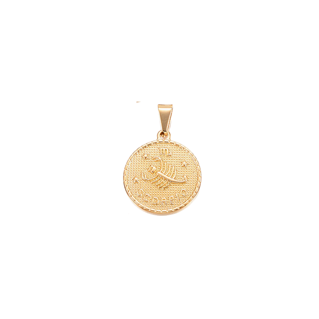 Transparent Scorpio Gold Zodiac Disc Charm, Front View 