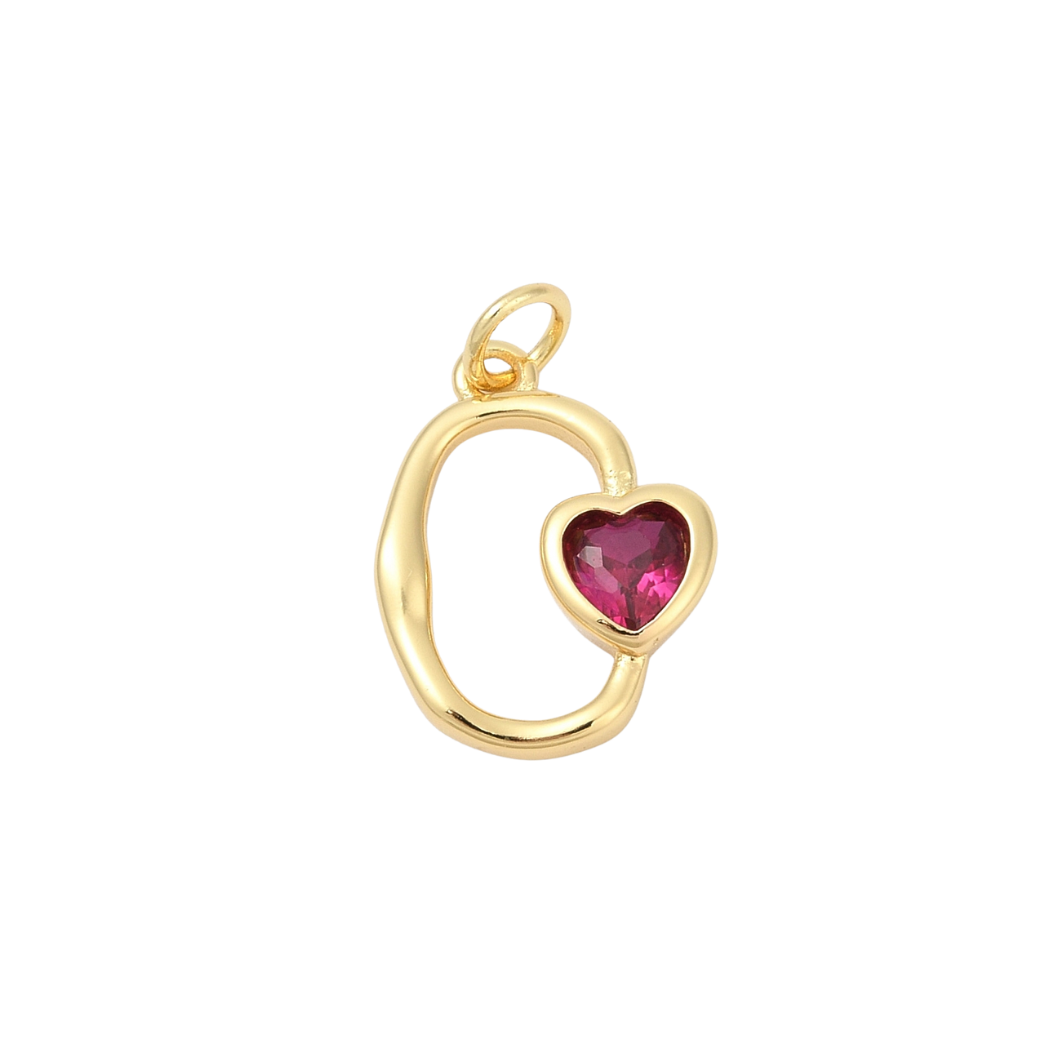 Transparent Gold Colette Red Cubic Zirconia Heart Charm