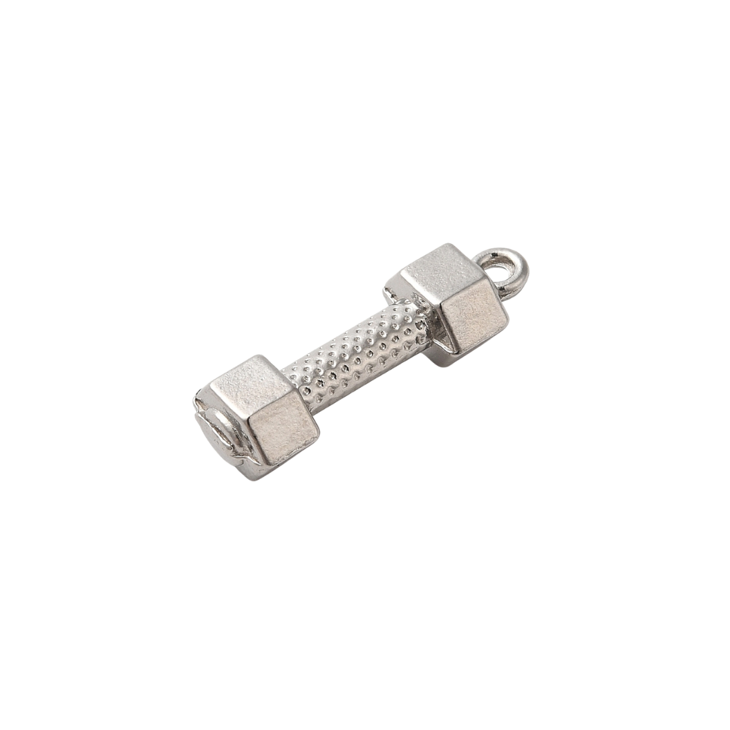 Side View of the Silver "Work it Out" Dumbbell Charm